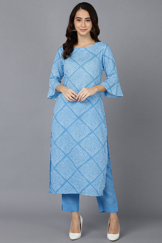  Women Blue Cotton Geometric Printed Kurtas