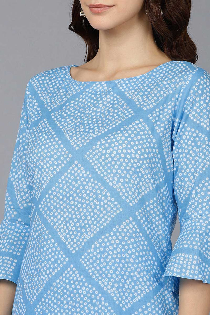  Women Blue Cotton Geometric Printed Kurtas