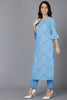  Women Blue Cotton Geometric Printed Kurtas