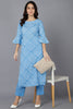  Women Blue Cotton Geometric Printed Kurtas