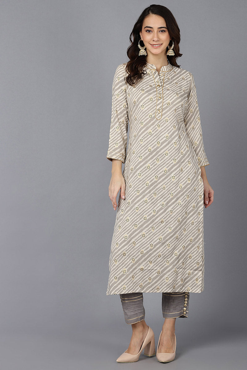  Women Beige Cotton Geometric Printed Kurtas