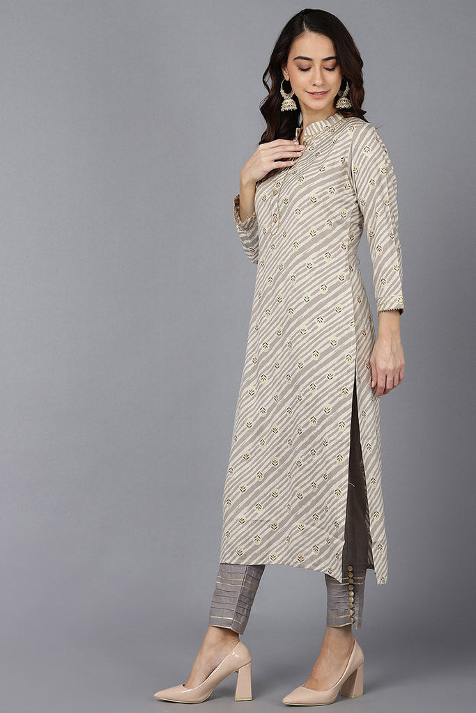  Women Beige Cotton Geometric Printed Kurtas