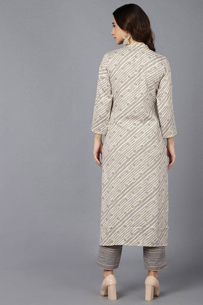  Women Beige Cotton Geometric Printed Kurtas