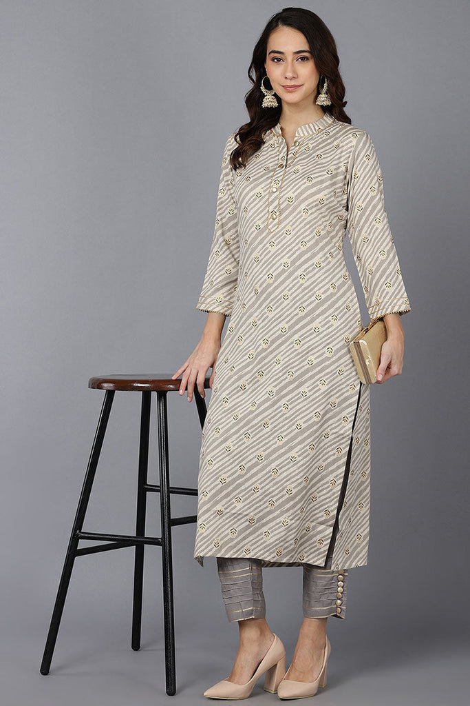  Women Beige Cotton Geometric Printed Kurtas