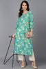  Women Turquoise Blue Silk Geometric Printed Kurtas