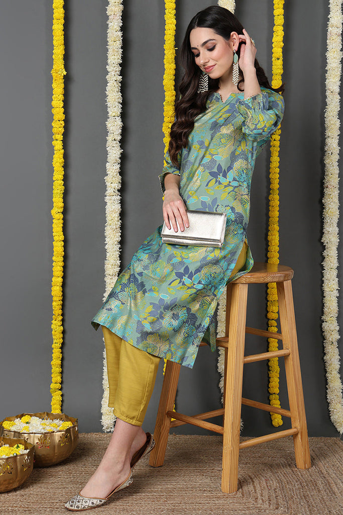 Green Poly Silk Straight Kurta VCK8668