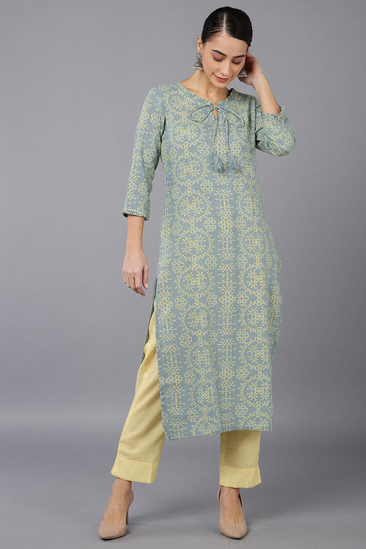  Women Grey Cotton Geometric Printed Kurtas