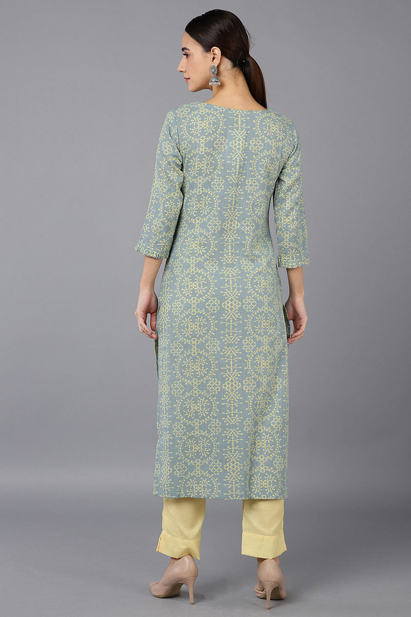  Women Grey Cotton Geometric Printed Kurtas