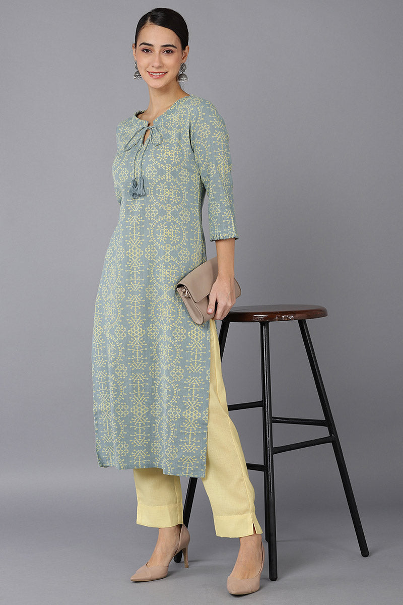  Women Grey Cotton Geometric Printed Kurtas