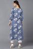  Women Blue Cotton Floral Printed Kurtas