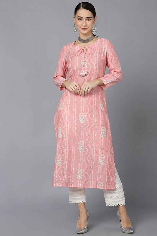  Women Pink Cotton Ethnic Motifs Printed Kurtas