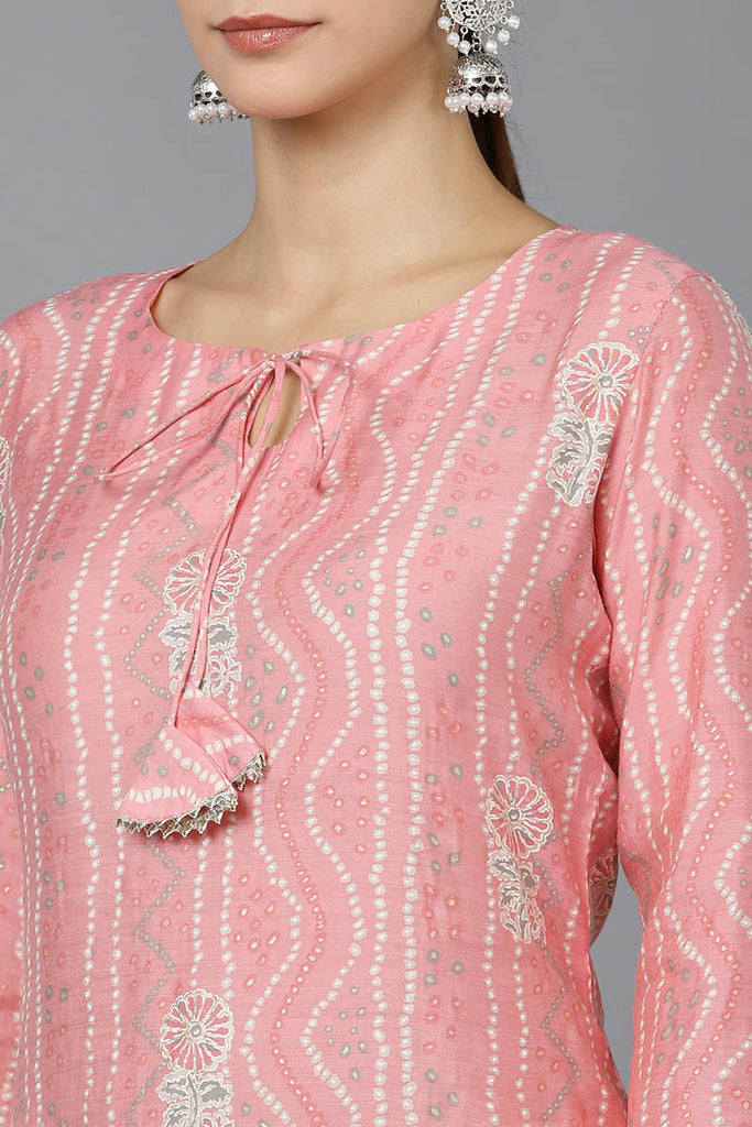  Women Pink Cotton Ethnic Motifs Printed Kurtas