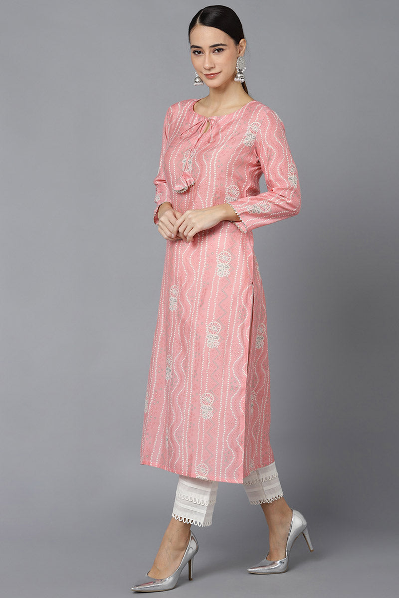  Women Pink Cotton Ethnic Motifs Printed Kurtas