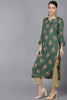  Women Green Cotton Floral Printed Kurtas