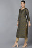  Women Olive Silk Ethnic Motifs Printed Kurtas