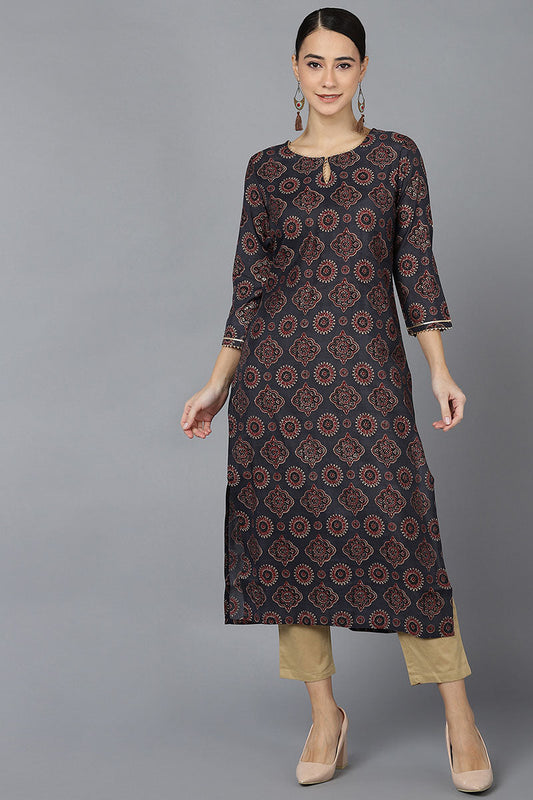  Women Black Silk Ethnic Motifs Printed Kurtas