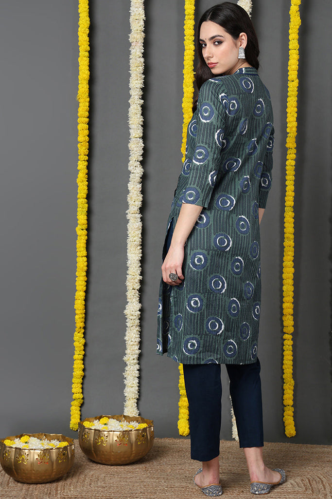 Green Cotton Straight Kurta VCK8694