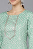  Women Sea Green Cotton Geometric Printed Kurtas