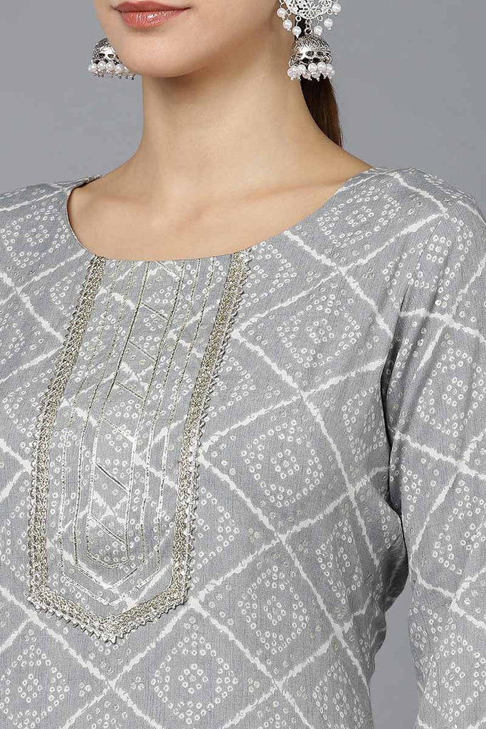  Women Grey Cotton Geometric Printed Kurtas 