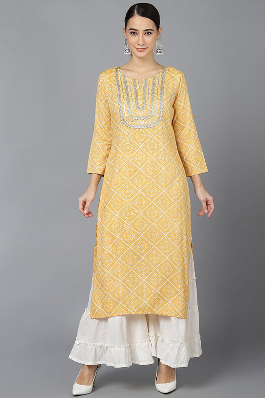  Women Yellow Cotton Geometric Printed Kurtas