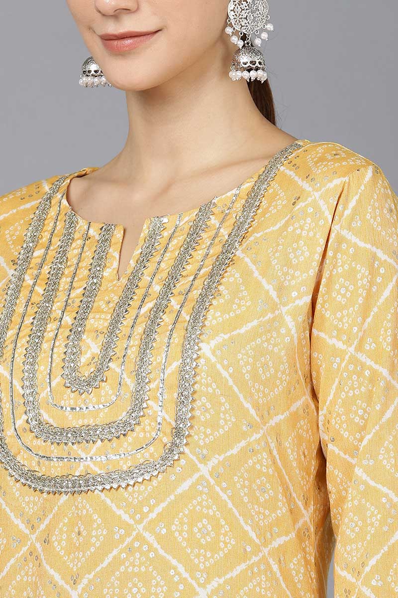  Women Yellow Cotton Geometric Printed Kurtas