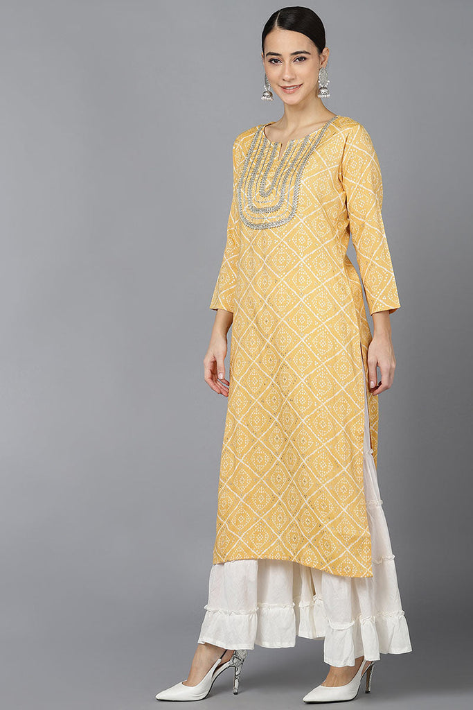  Women Yellow Cotton Geometric Printed Kurtas