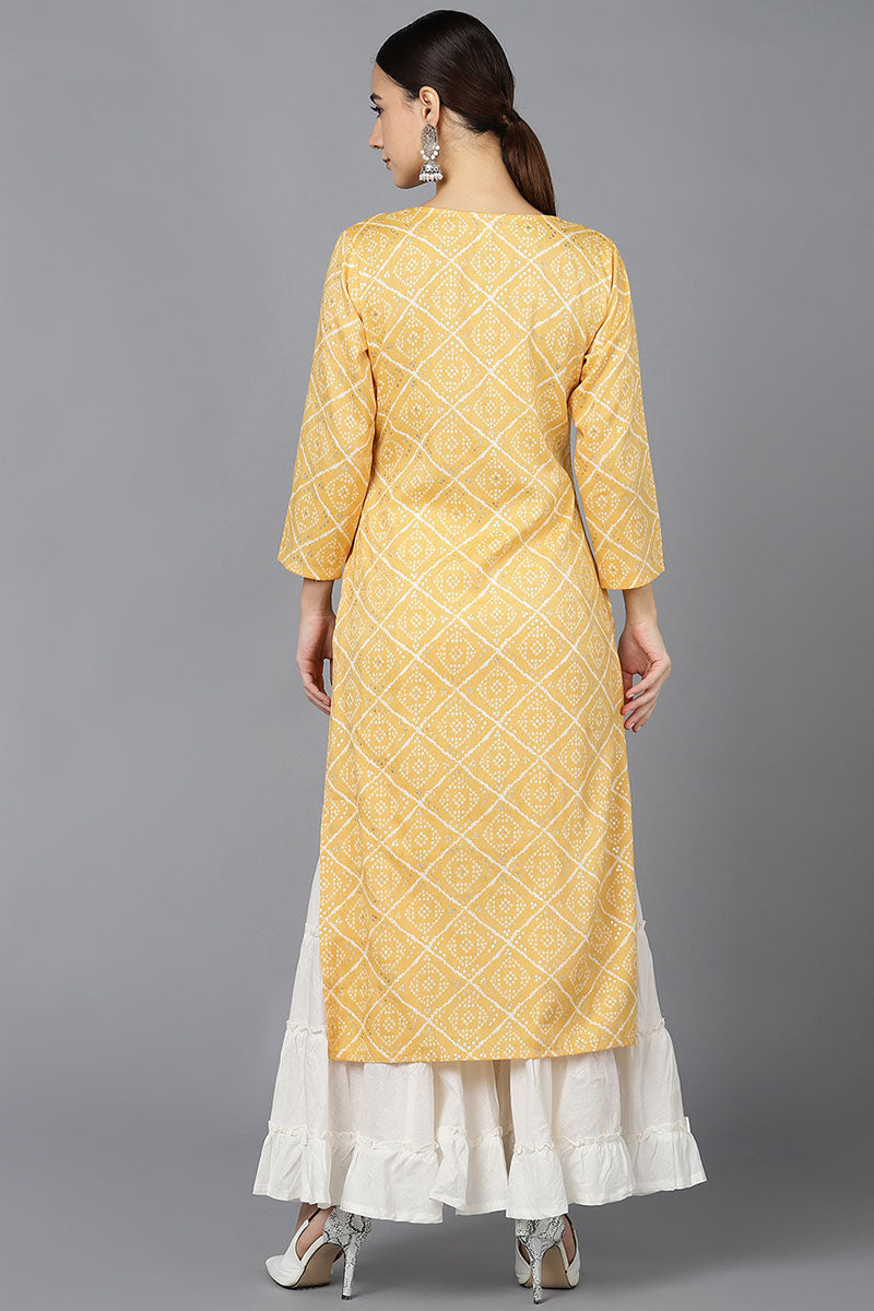  Women Yellow Cotton Geometric Printed Kurtas 