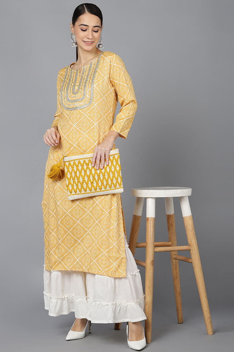  Women Yellow Cotton Geometric Printed Kurtas 