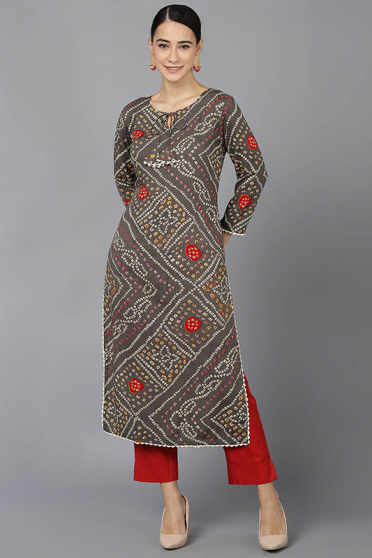  Women Taupe Cotton Bandhani Printed Kurtas