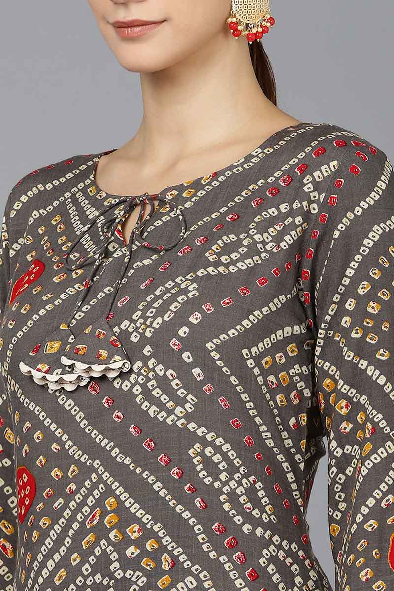  Women Taupe Cotton Bandhani Printed Kurtas