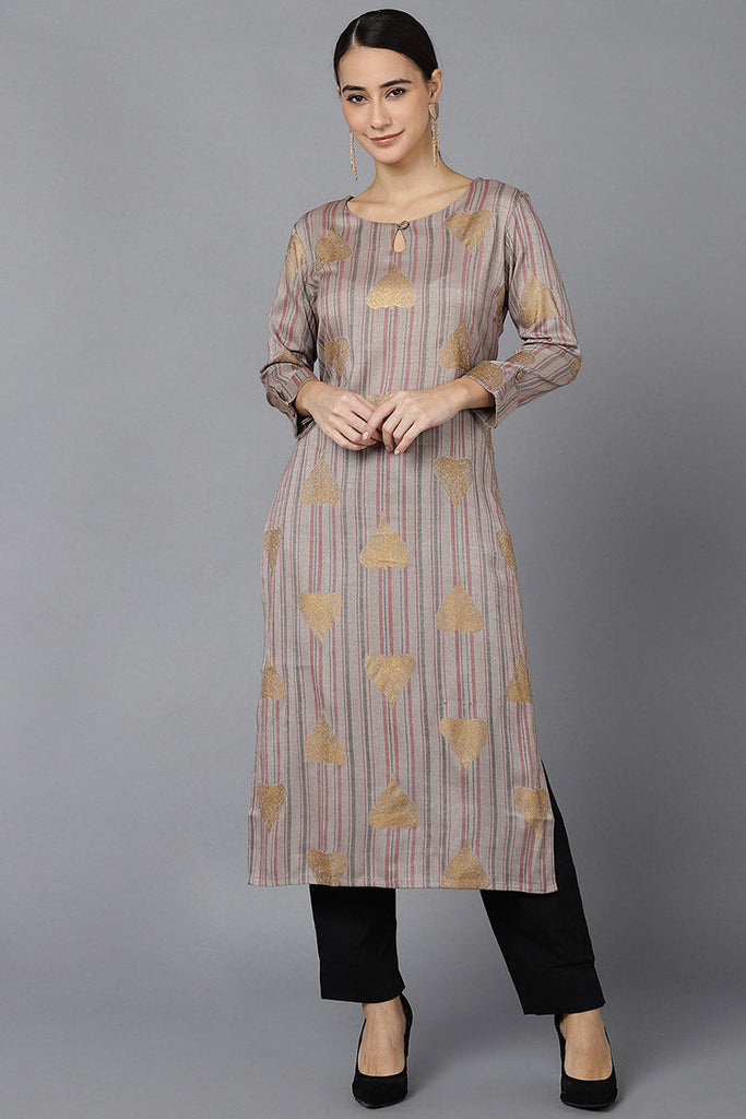  Women Grey Cotton Striped Printed Kurtas