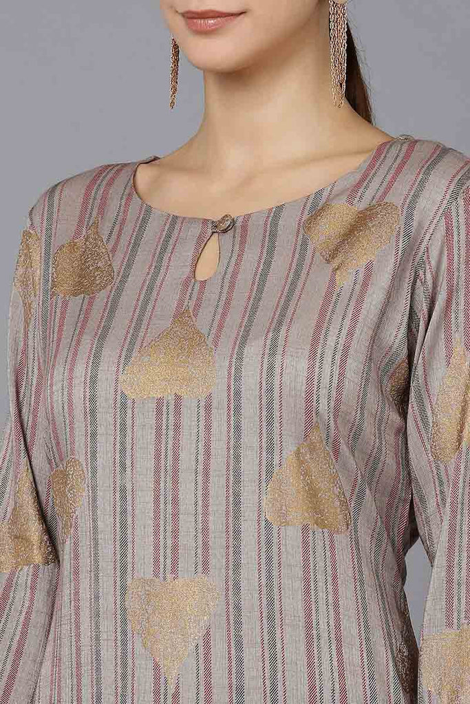  Women Grey Cotton Striped Printed Kurtas