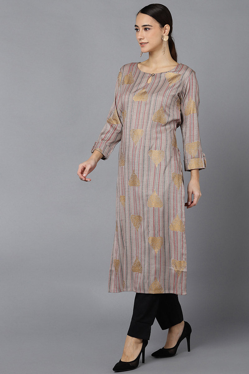  Women Grey Cotton Striped Printed Kurtas