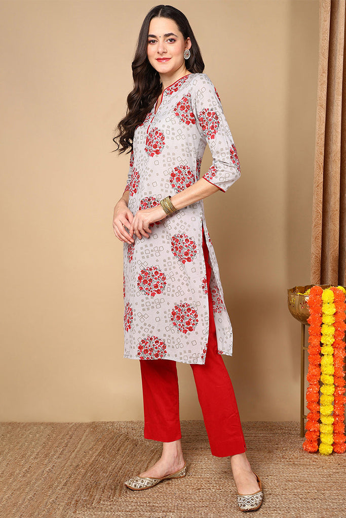 Grey Cotton Straight Kurta VCK8710