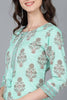  Women Sea Green Cotton Ethnic Motifs Printed Kurtas 