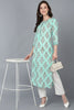  Women Sea Green Cotton Ethnic Motifs Printed Kurtas 