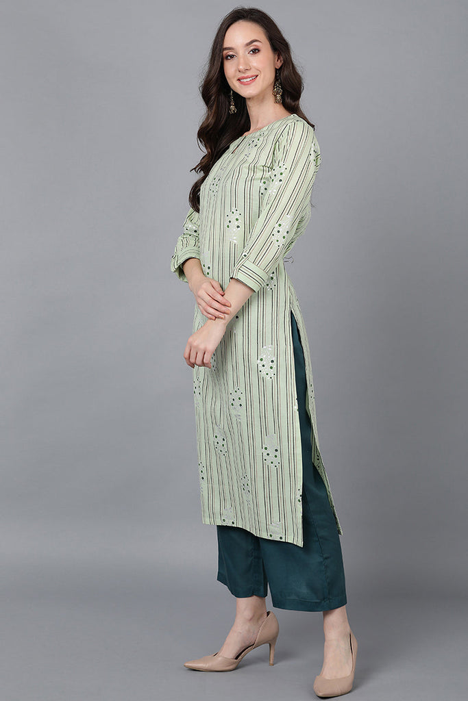 Sea Green Cotton Ethnic Motifs Straight Kurta VCK8739