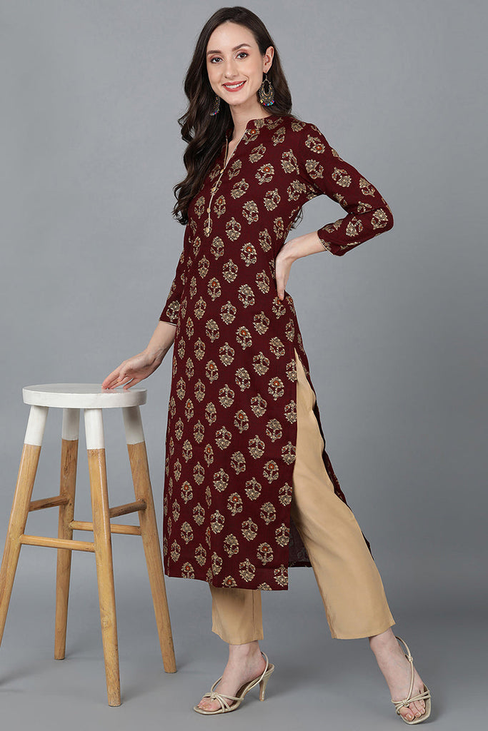 Maroon Silk Blend Straight Kurtas VCK8742