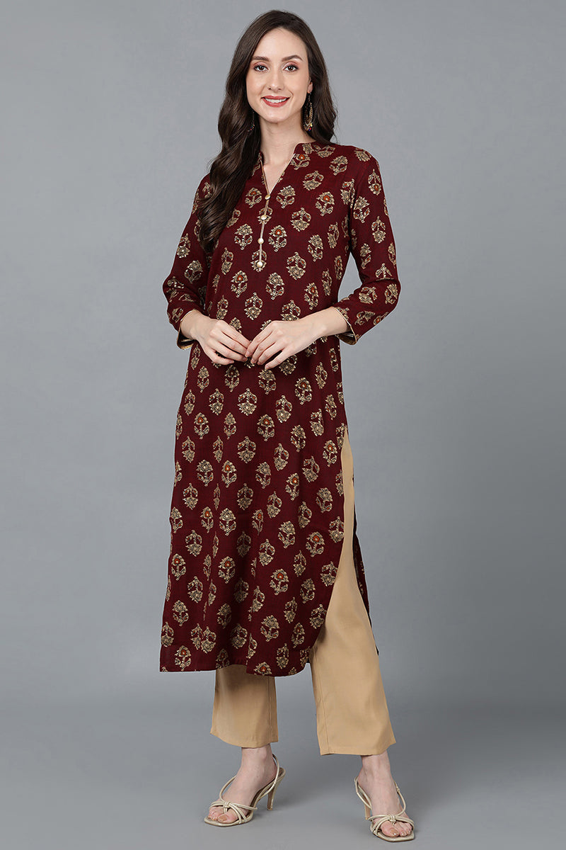 Maroon Silk Blend Straight Kurtas VCK8742