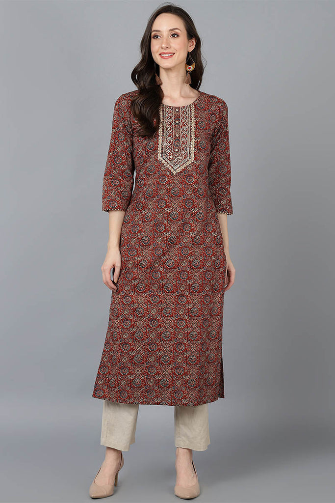 Brown Cotton Yoke Design Kurta VCK8765