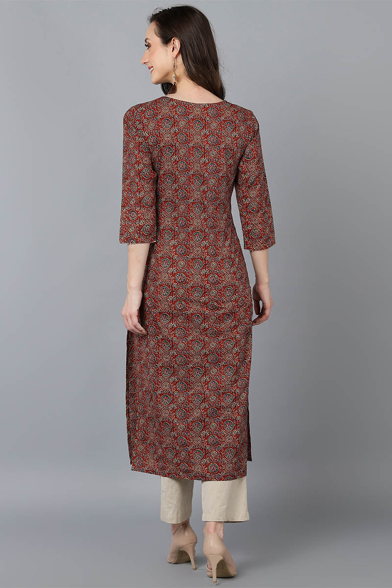 Brown Cotton Yoke Design Kurta VCK8765