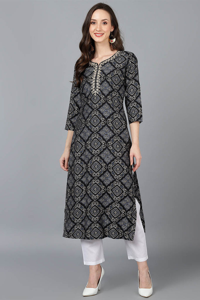  Women Black Cotton Yoke Design Kurta 