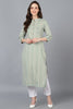  Women Green Cotton Striped Printed Kurta 