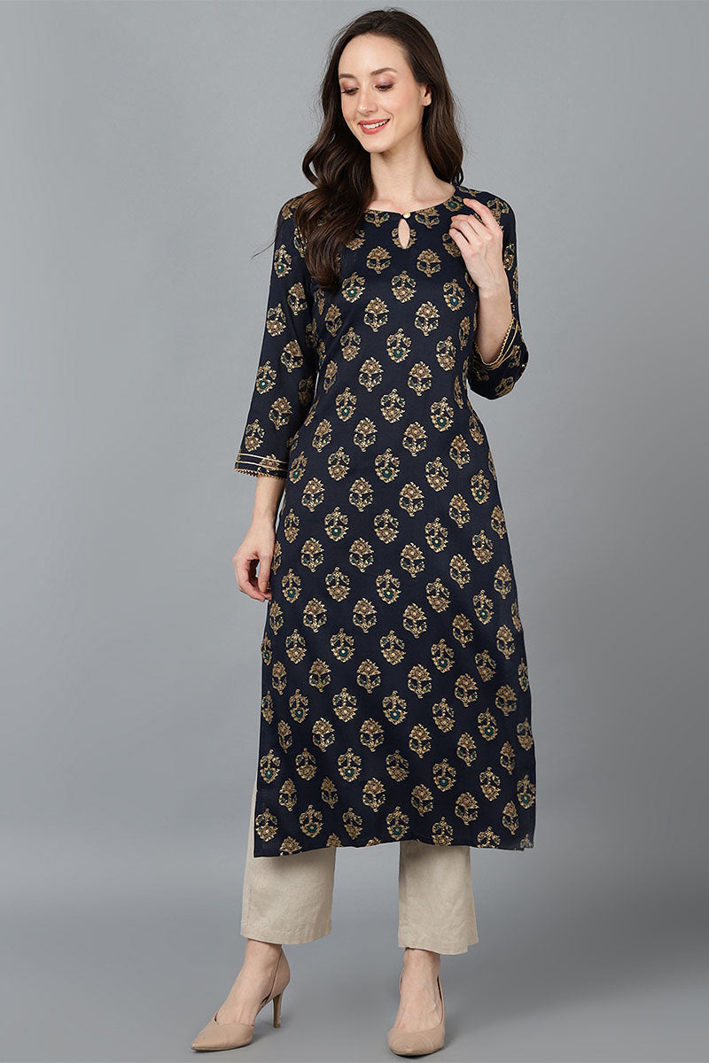  Women Black Cotton Printed Kurta 