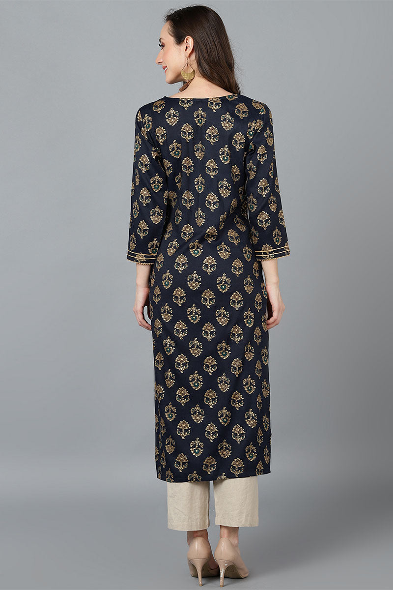  Women Black Cotton Printed Kurta 