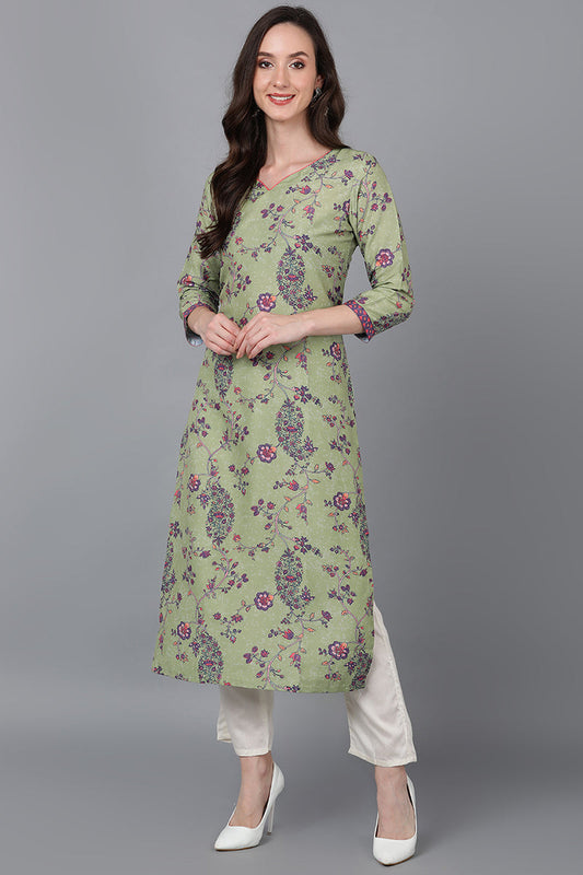 Green Poly Silk Floral Straight Kurta VCK8788