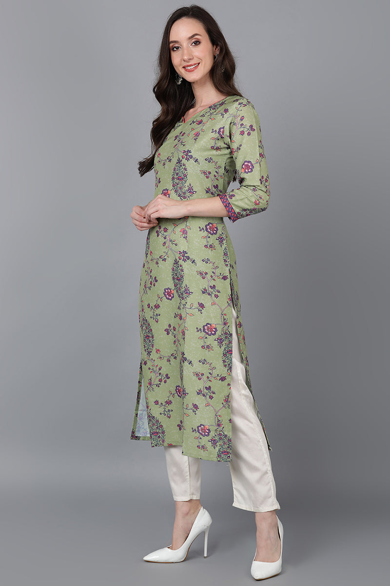 Green Poly Silk Floral Straight Kurta VCK8788