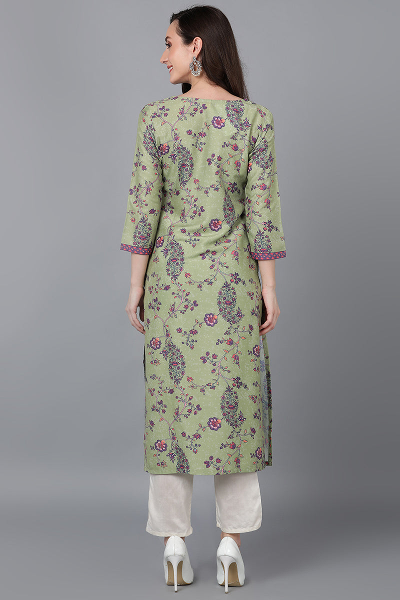 Green Poly Silk Floral Straight Kurta VCK8788