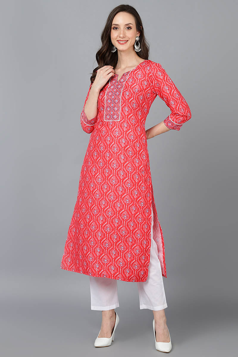   Women Peach-Coloured Ethnic Motifs Printed Kurta