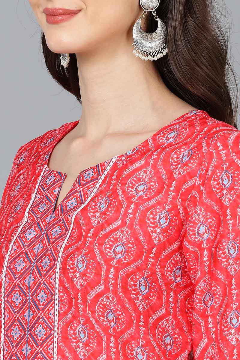   Women Peach-Coloured Ethnic Motifs Printed Kurta